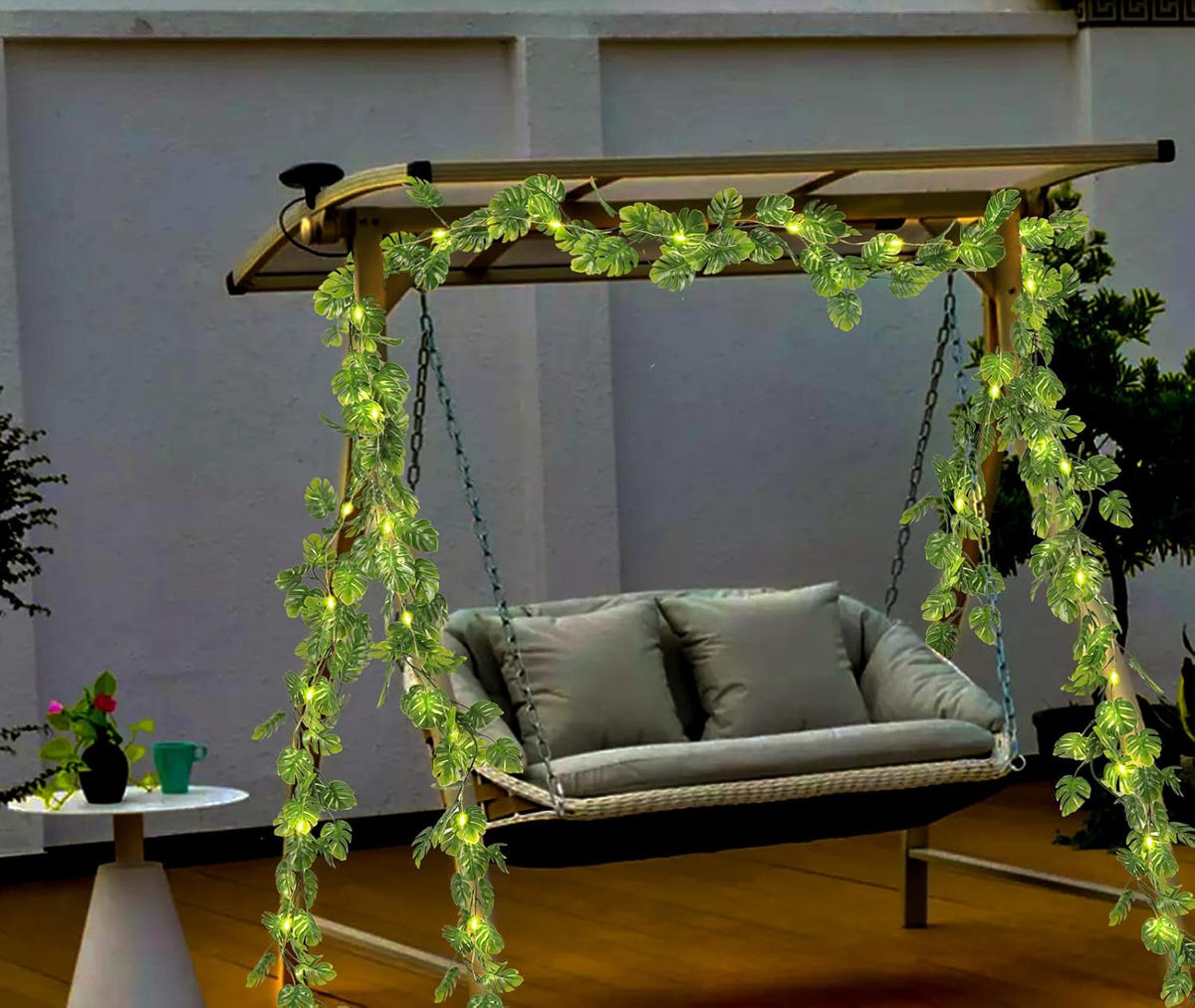 RECUTMS Artificial Monstera Leaf Vines Whit Light 2Pcs, 5.9FT Fake Hanging Ivy Plant Faux Tropical