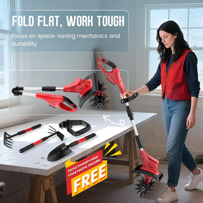 Cordless Tiller Cultivator Compatible with Milwaukee 18V Battery(Tool Only), Folding Electric