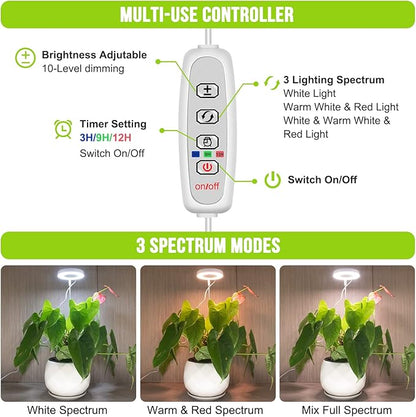Grow Lights for Indoor Plants, Full Spectrum Halo Growing lamp with Detachable Base, Height