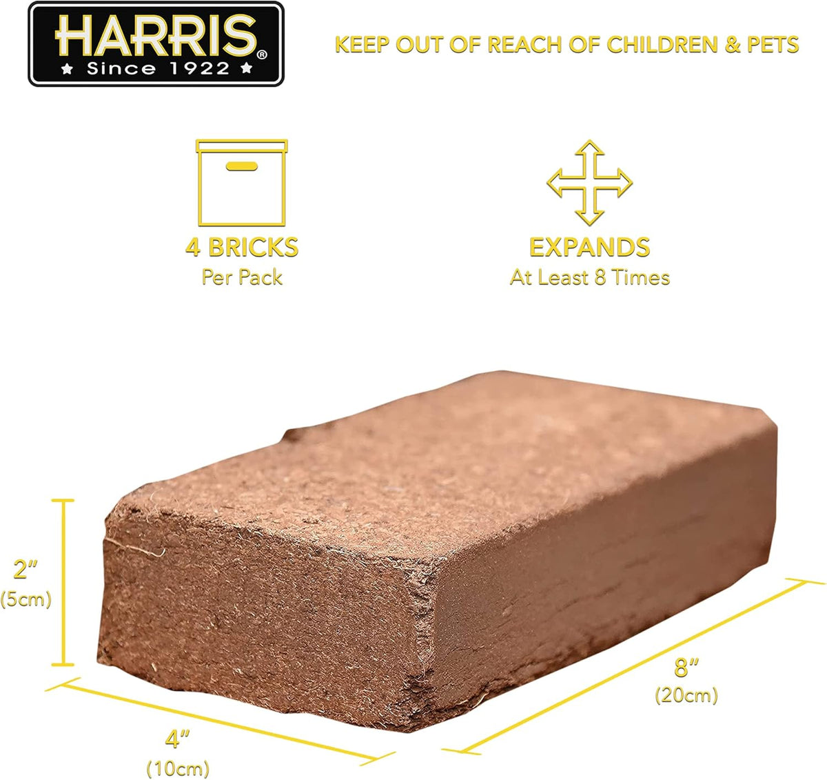 Harris Coco Coir Pith, 4 Bricks Expand to 9 Gallons of Coconut Coir, Coconut Fiber