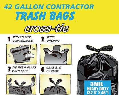 Contractor Heavy Duty Trash Bags 42 Gallon | 10 Count | 3 MIL | 32.8" X 46" | Large Black Flap Tie