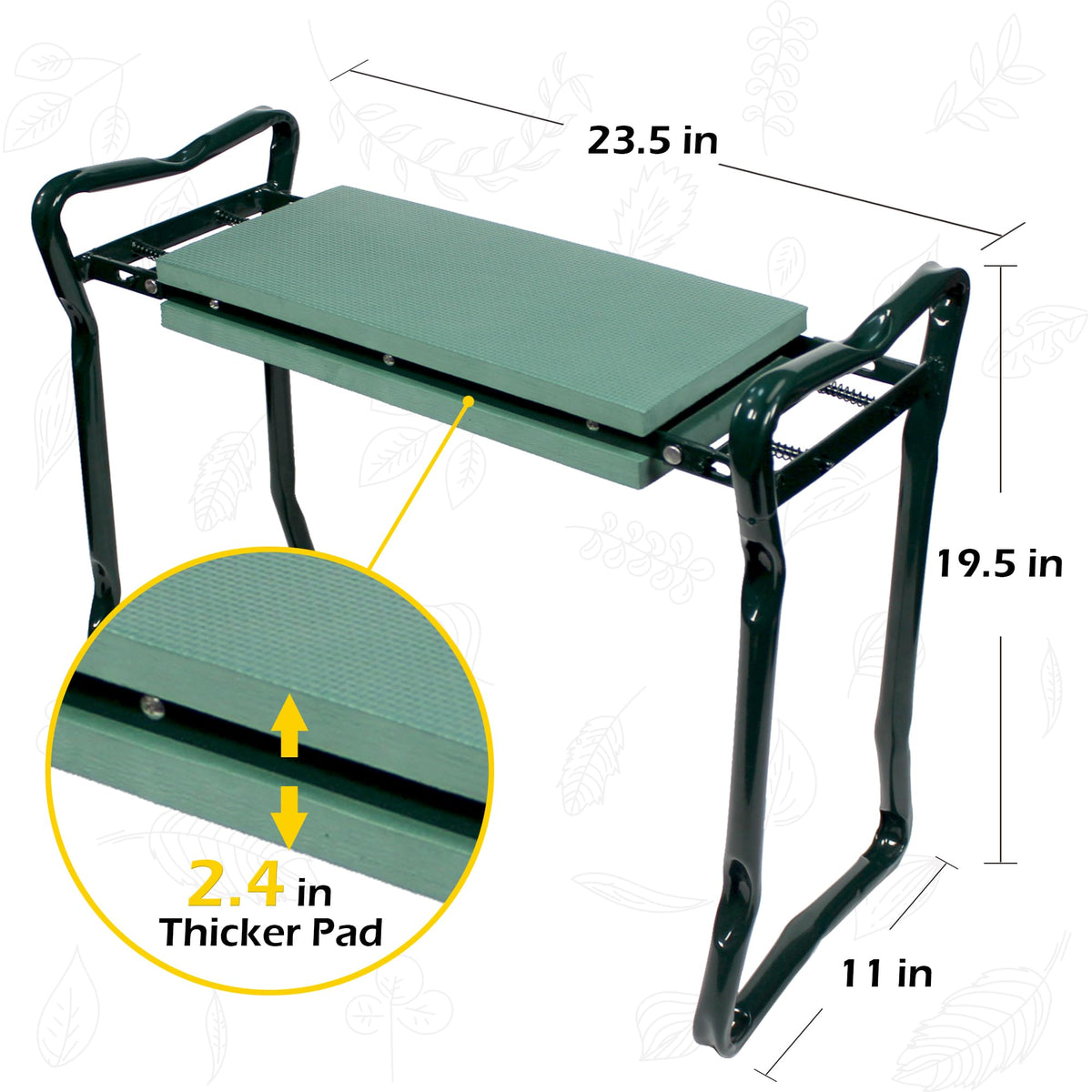 MaxWorks 50921 Folding Garden Kneeler Stool with 8 inch Wide Kneeling Pad, with 1 Tools Pouch for