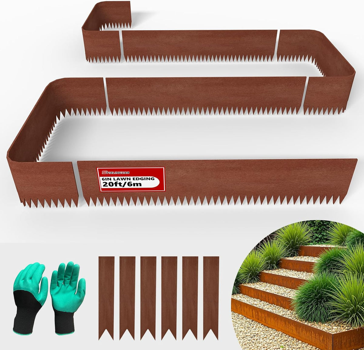 20ft. 6-Pack Cor-Ten Steel Landscape Edging - 40" L x 6" H Metal Edging for Landscaping with 6