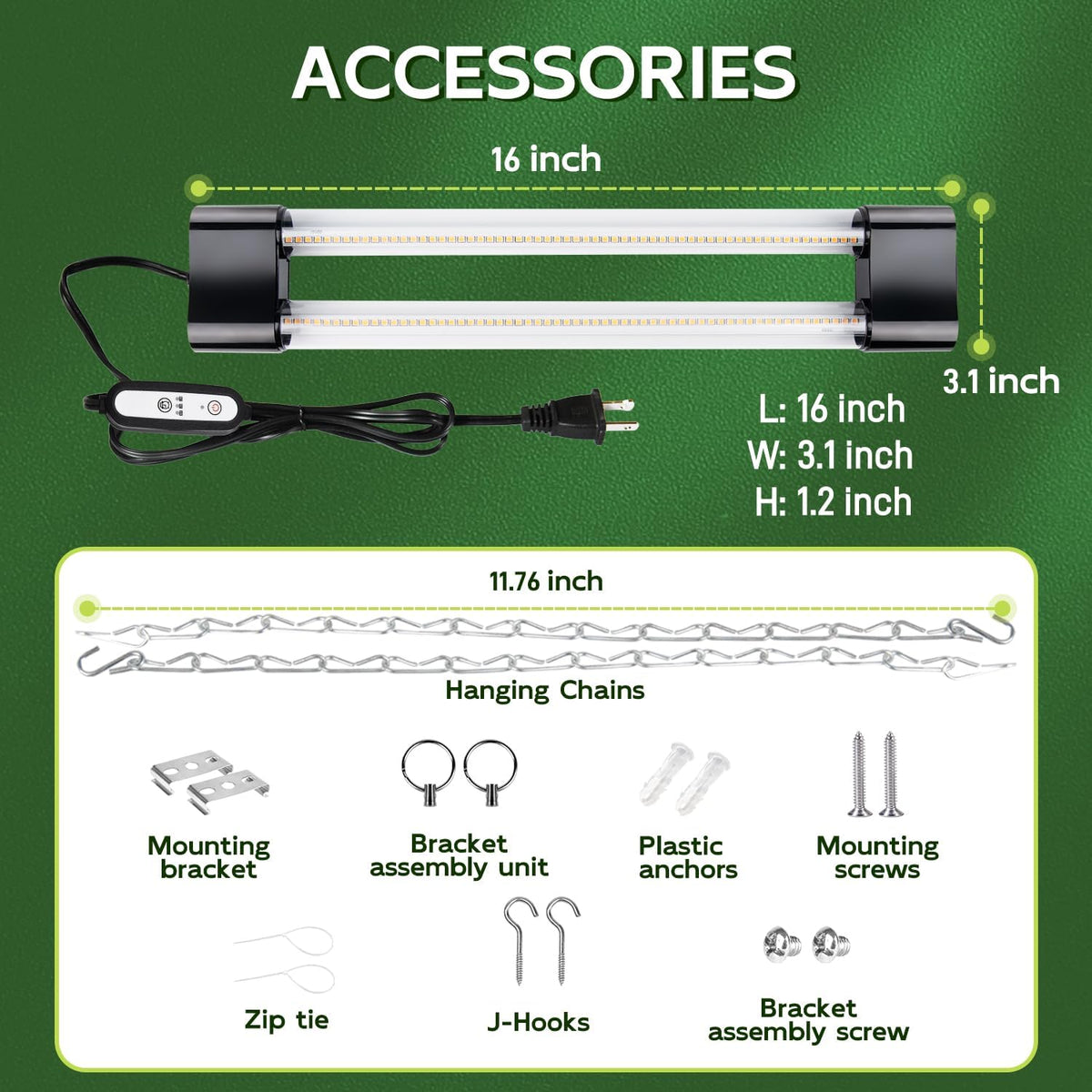 Hlite 16inch 2 Pack LED Grow Lights - Linkable Grow Lights for Indoor Plants, Full Spectrum Plant