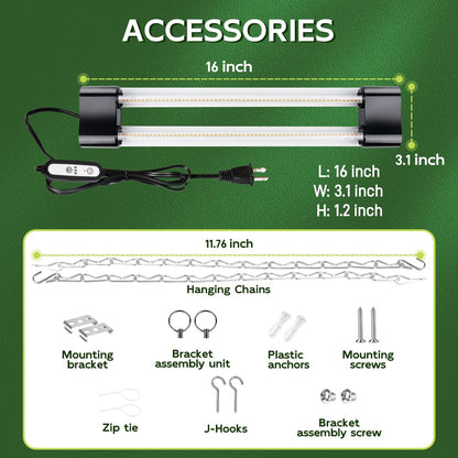 Hlite 16inch 2 Pack LED Grow Lights - Linkable Grow Lights for Indoor Plants, Full Spectrum Plant