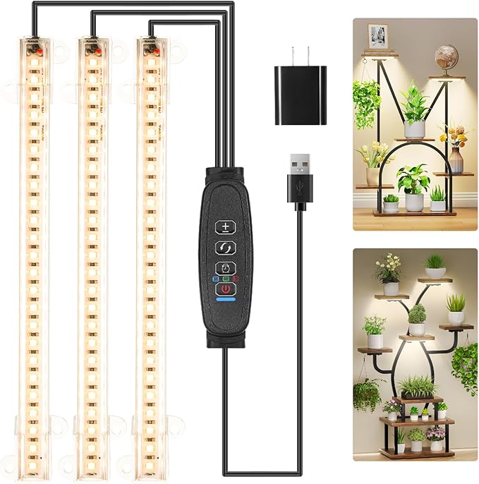 3 Head 7.8 Inches LED Grow Light Strips, Grow Lamps for Indoor Plants Full Spectrum 3000K, 72 LEDs