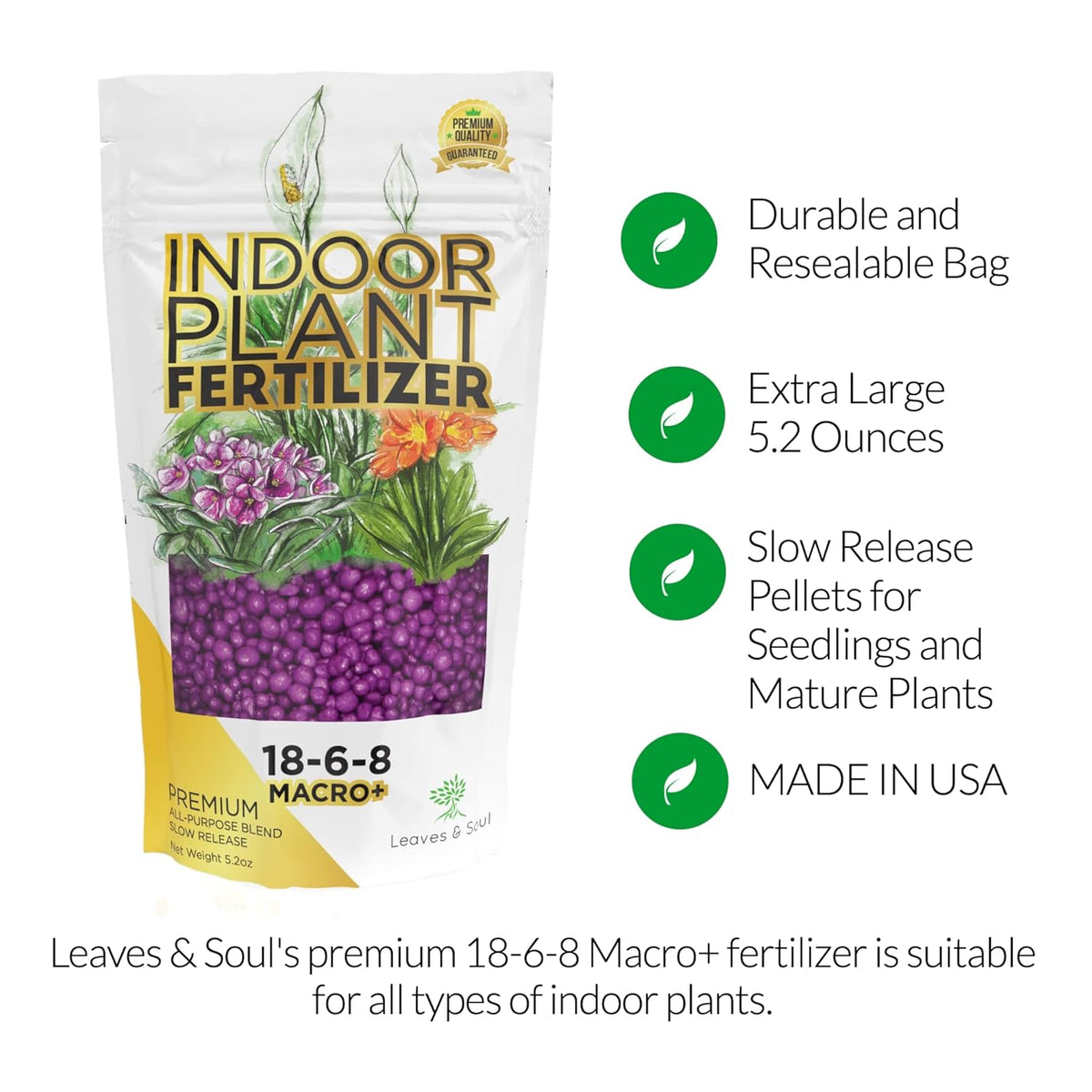 Indoor Plant Fertilizer Pellets | 18-6-8 Macro Plus for Seedlings and Mature Plants | Multi-Purpose