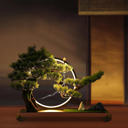 Artificial Bonsai Pine Tree Faux Realistic Simulation Bonsai with LED Lamp Ring Fake Plants Desk