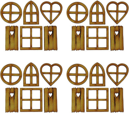 4 Pcs Wooden Fairy Garden Door and Windows Ornaments Tree Statues for Tree Trunk Yard Decoration
