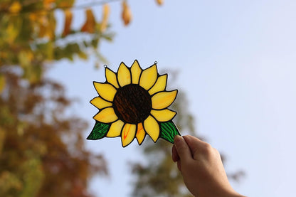 Sunflowers Gifts Stained Glass Window Hanging,Handmade Sunflower Kitchen Decor Suncatcher for