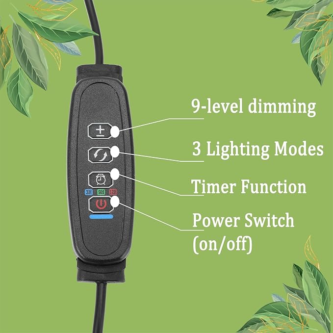 Full Spectrum Grow Lights for Indoor 6000K White Red LEDs, 9-Level Dimmable Indoor Plant Growing
