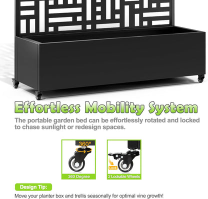 15.7"×70.9"×47.2" Metal Raised Garden Bed with Trellis and Wheels - Tall Trellis Planter Box for