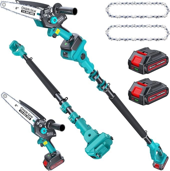 Cordless Pole Saw&8 inch Mini Chainsaw,2-IN-1 Electric Tree Trimmer with 2PCS 2000mAh Rechargeable