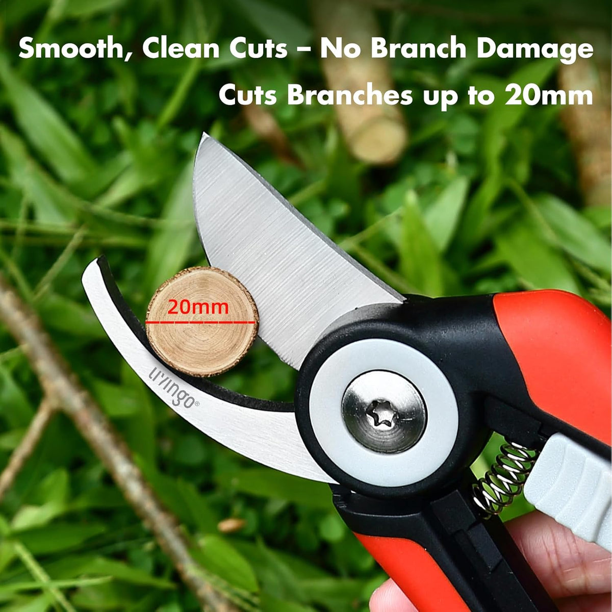 LIVINGO Bypass Pruning Shears - 8.2" Heavy Duty Garden Clippers with Curved Blades, Sharp Plant