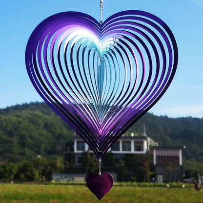 DJUAN Wind Spinner Purple-Green Gradient Love Heart 3D Metal Hanging Wind Spinners Worth Gift
