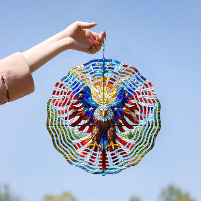 10 Inch 3D Flag Eagle Wind Spinner, Unique Metal Hanging Kinetic Wind Sculpture Gifts for Women Mom