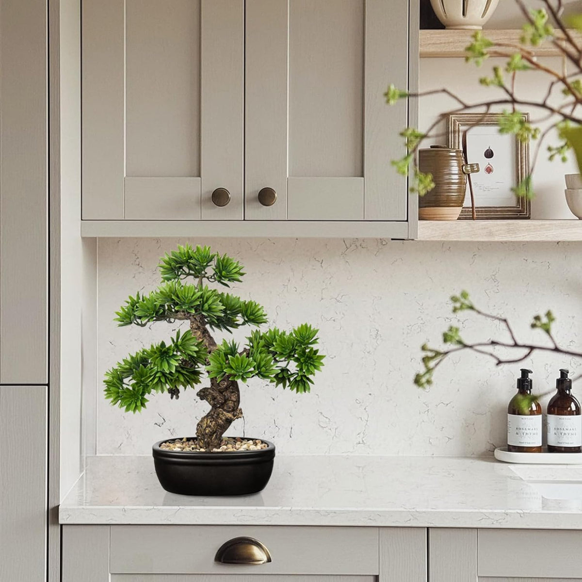 Fake Bonsai Tree Small Bonsai Plant 15.7” Tall Artificial Bonsai Trees with Black Pot Decorated