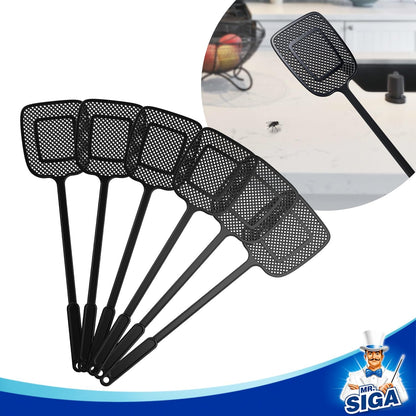 MR.SIGA Heavy Duty Long Handle Fly Swatter, Black, 6 Pack