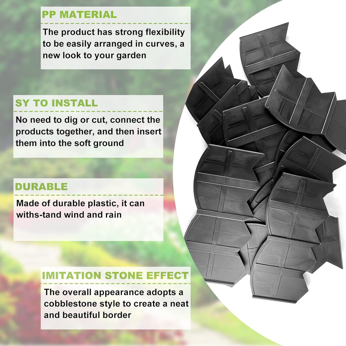 Vashly 40Ft Landscape Edging No Dig, 5.9In Garden Edging Border with 40Pcs Stakes, 40Pcs Plastic