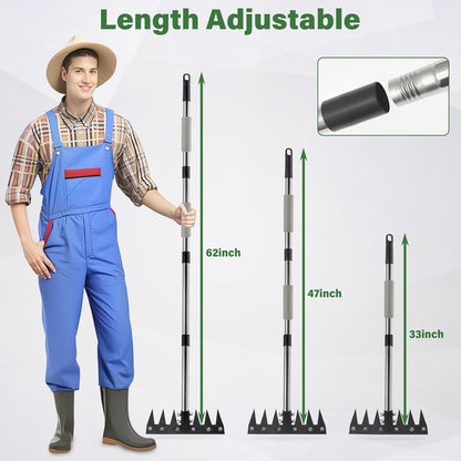 Weeding Rake Tool, Garden Weed Puller with Detachable Long Handle, 62 Inch Heavy Duty Hand Weed