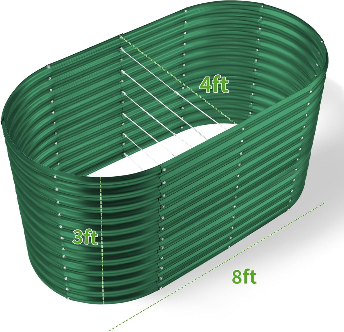Land Guard 8x4x3ft Oval Galvanized Raised Garden Beds, Large-Capacity Metal Planter Box Outdoor
