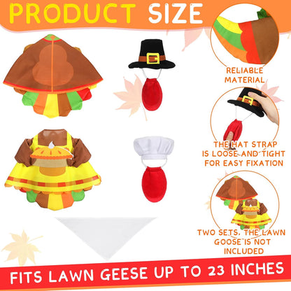 Abbylike 2 Set Thanksgiving Porch Goose Outfits Turkey Goose Clothes Costume Fit Large 23'' Cement