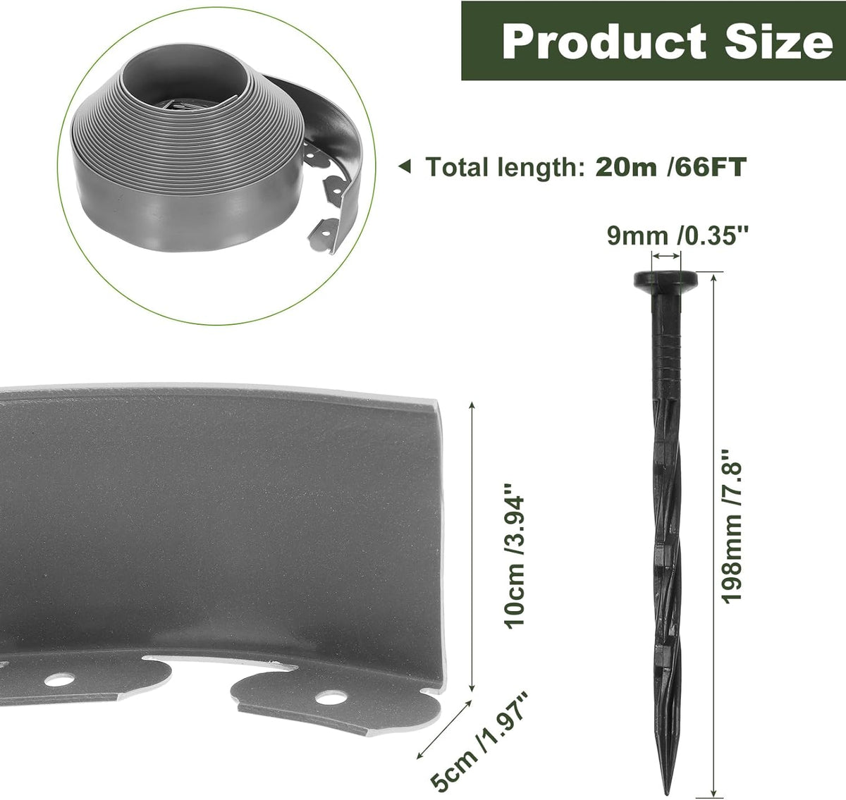uxcell Landscape Edging, 1Pcs 66FT x 3.94" - No Dig Garden Edging Kit with 60 Stakes, Landscape