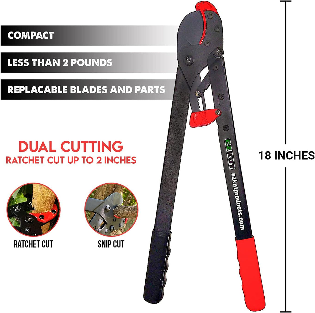 EZ Kut BranchCutter Anvil Loppers. Ratcheting Tree Cutter - Sub Compact Lightweight Packable