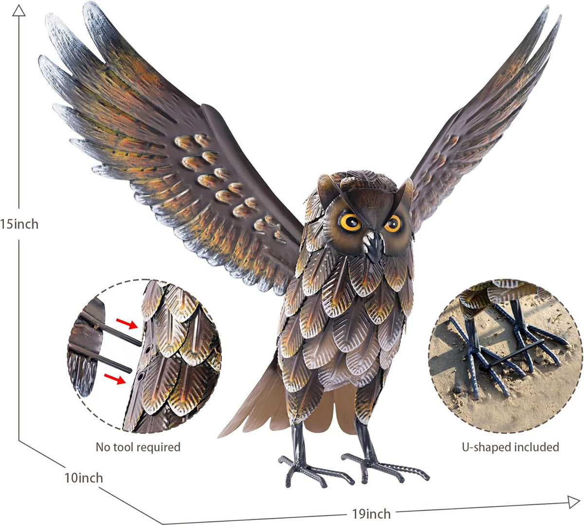 Natelf Garden Owl Sculptures & Statues, Standing Metal Bird Yard Art Sculpture for Patio Backyard