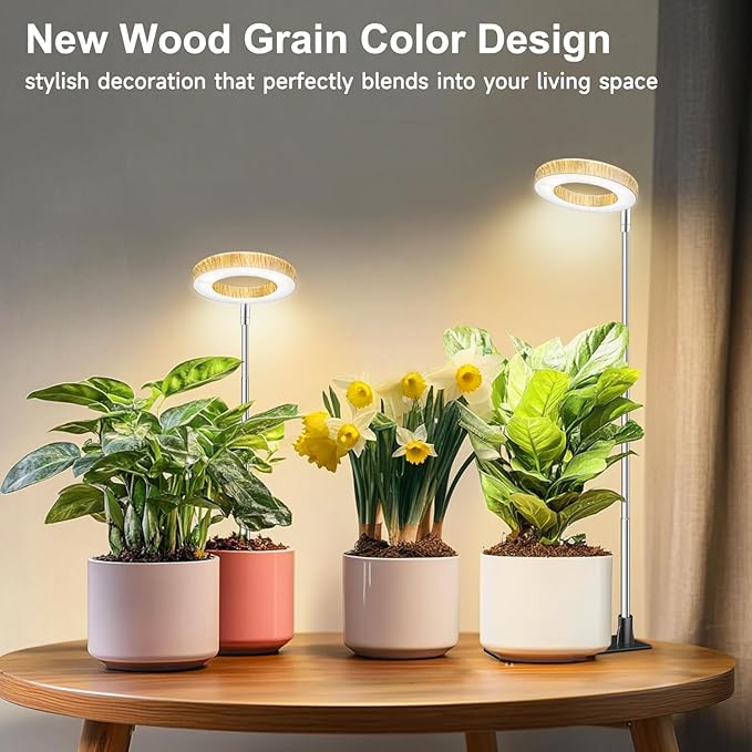 Grow Lights for Indoor Plants, 48 LEDs Full Spectrum Plant Grow Light, Height Adjustable Faux Wood