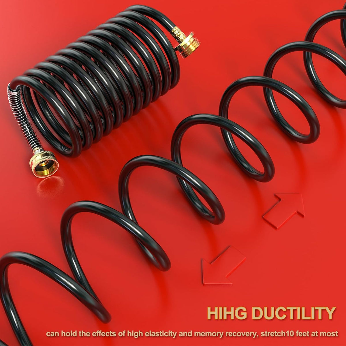 GASHER 10FT PU Recoil Garden Water Hose With 3/4" GHT Brass Fittings Retractable, Swivel Female For