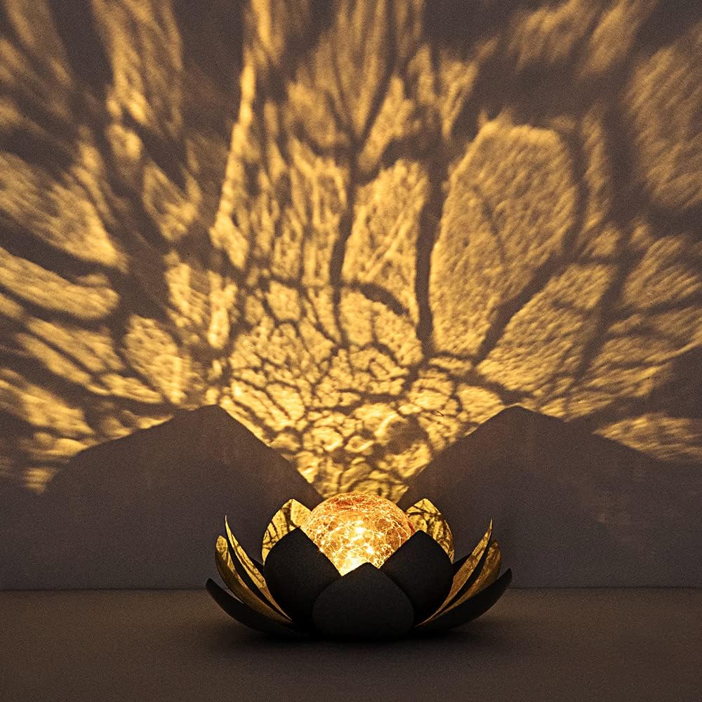 Huaxu Solar Lights Outdoor Garden Decor , Amber Crackle Globe Glass Lotus Decoration,Waterproof