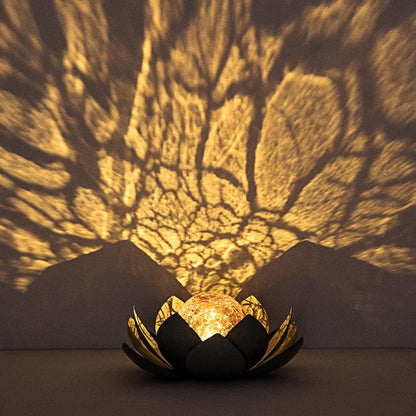 Huaxu Solar Lights Outdoor Garden Decor , Amber Crackle Globe Glass Lotus Decoration,Waterproof