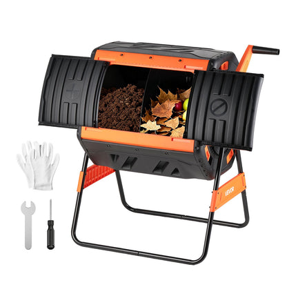 VEVOR Compost Tumbler, 53 Gallon Dual Chamber Outdoor Tumbling Composter with 2 Sliding Doors and