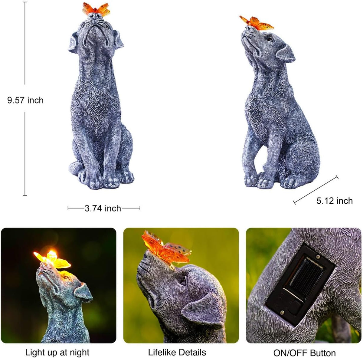 Goodeco Dog Statue with Solar Butterfly - Ideal Gifts for Dad, Mom or Birthdays, Beautifully