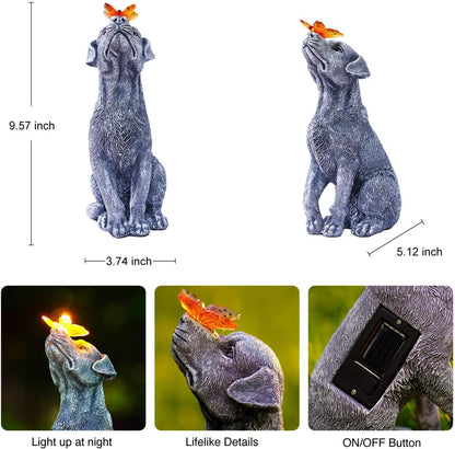 Goodeco Dog Statue with Solar Butterfly - Ideal Gifts for Dad, Mom or Birthdays, Beautifully