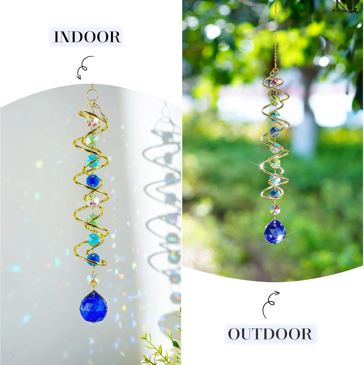 H&D HYALINE & DORA Gazing Ball Spiral Tail Crystal Suncatcher, Rainbow Maker Crystal Beads Decor