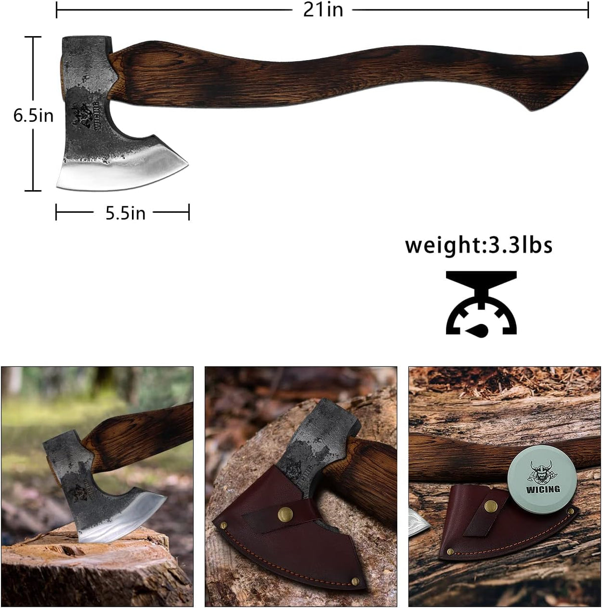 Camping Axe - 21 inches Chopping Axe for Wood Splitting and Kindling, 1055 High Carbon Steel and
