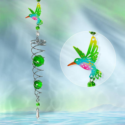 FONMY Hummingbird Gazing Ball Spiral Wind Spinner Sun Catcher Rainbow Maker Silver Spiral W/ K9