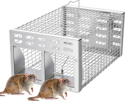 Rat Trap, Humane Live Rat Trap & Automatic Reset Mouse Traps with Dual One-Way Door Design – Catch