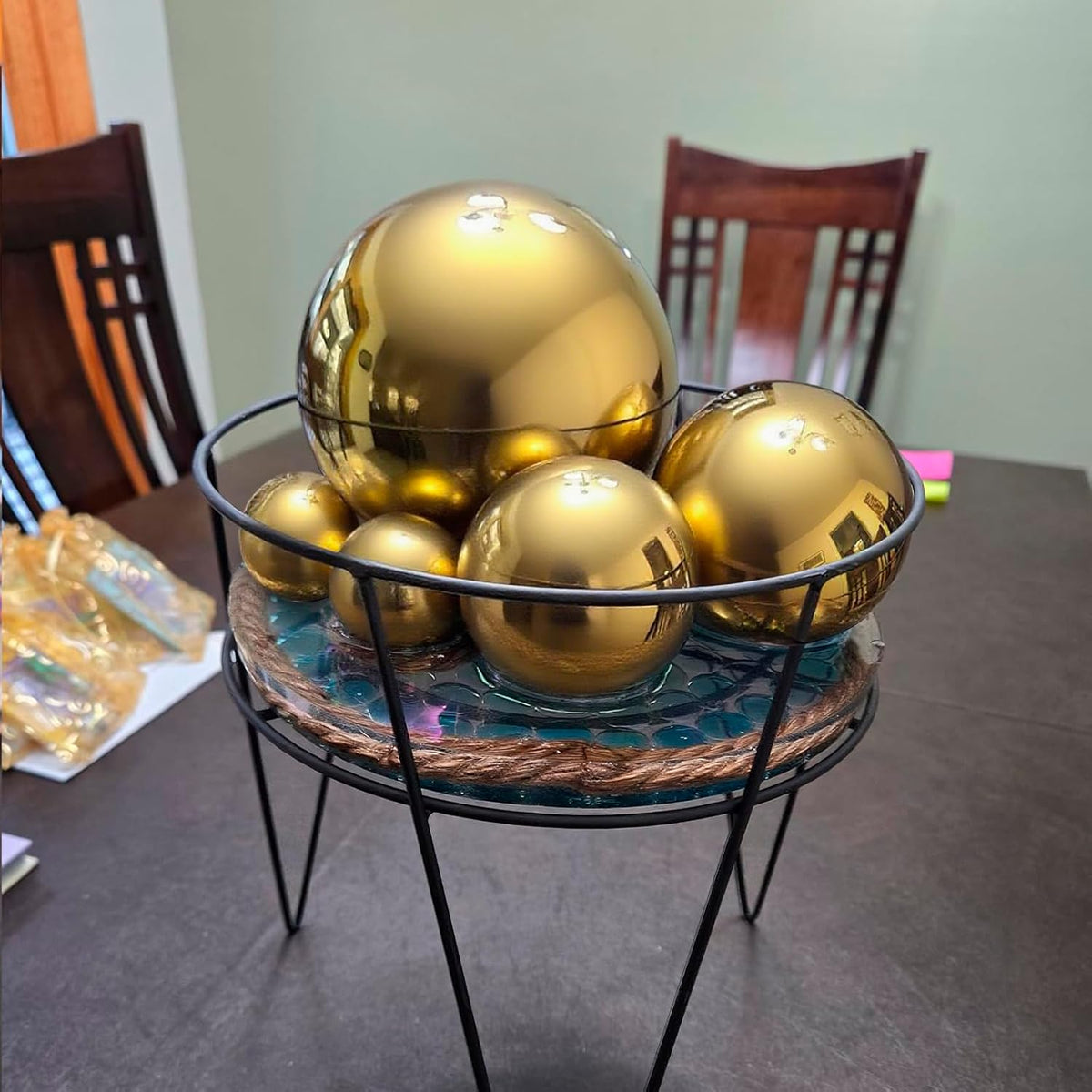 Nerien Gazing Ball, Stainless Steel Garden Mirror Globe, Polished Ornament Sphere, Hollow Floating