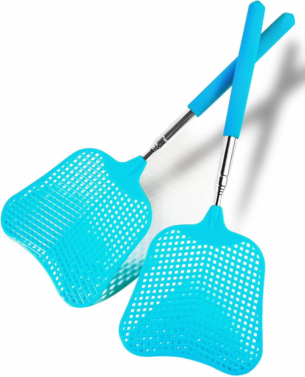 Wapodeai 2 Pack Fly Swatters Heavy Duty Set, Telescopic Fly Swatter, Stainless Steel Handle for