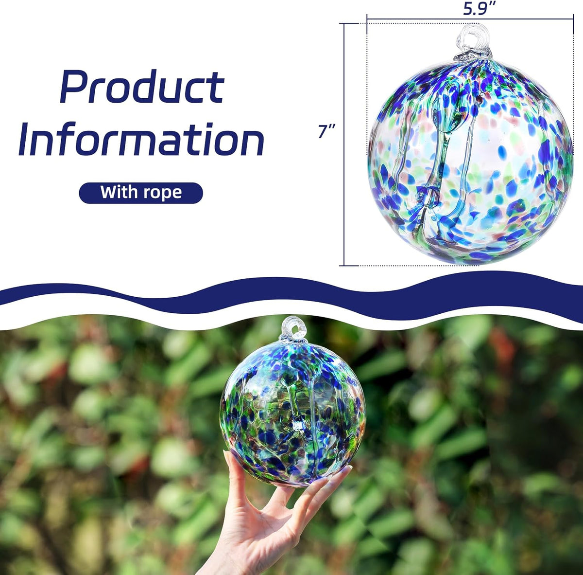VOREEN 6" Hanging Glass Garden Gazing Ball Hand Blown Glass Witch Ball Christmas Ornament