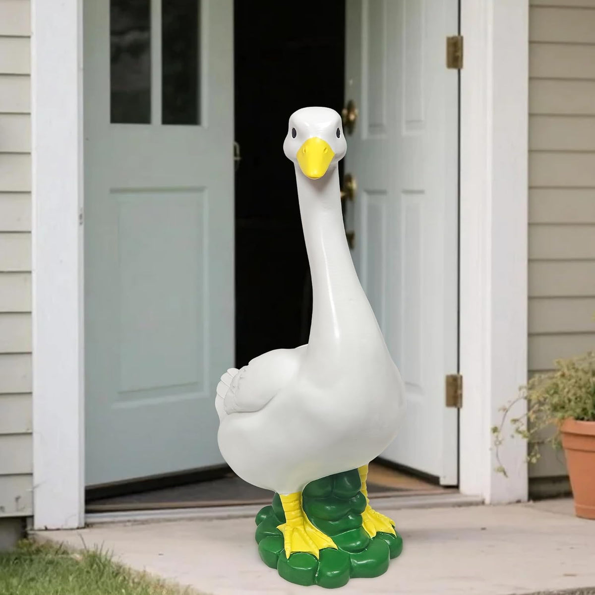 Porch Goose Garden Decor Statues - Large White Yard Goose Statue Resin Duck Sculpture 20"High Lawn