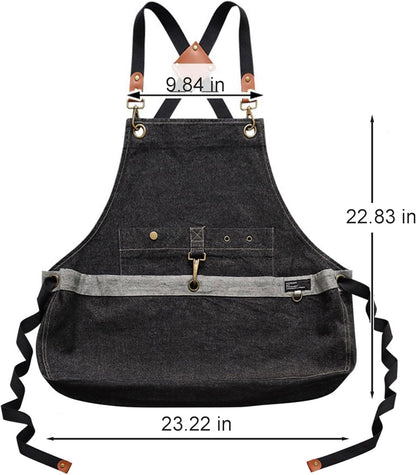 Gardening Apron – Denim Cross Back Garden & Harvest Apron with Adjustable Straps and Large Pockets