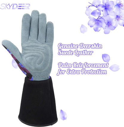 SKYDEER Women's Gardening Gloves - Genuine Deerskin Suede, Ultra-Soft Padded, Comfort Fit for