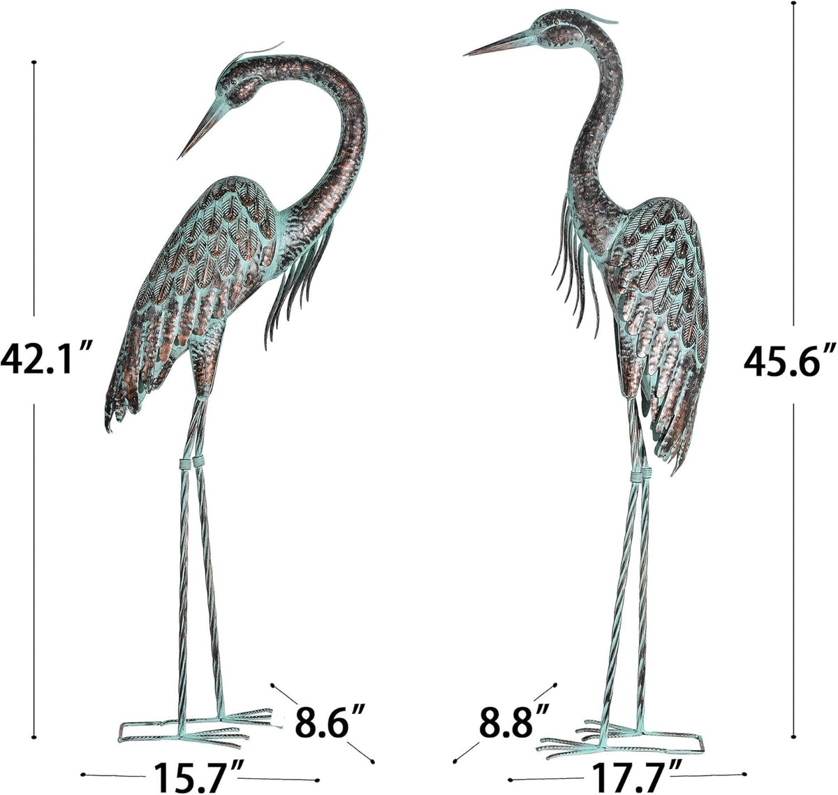 Kircust Garden Crane Statues, Standing Metal Patina Heron Decoy Outdoor Statue, 42-46 Inch Bird