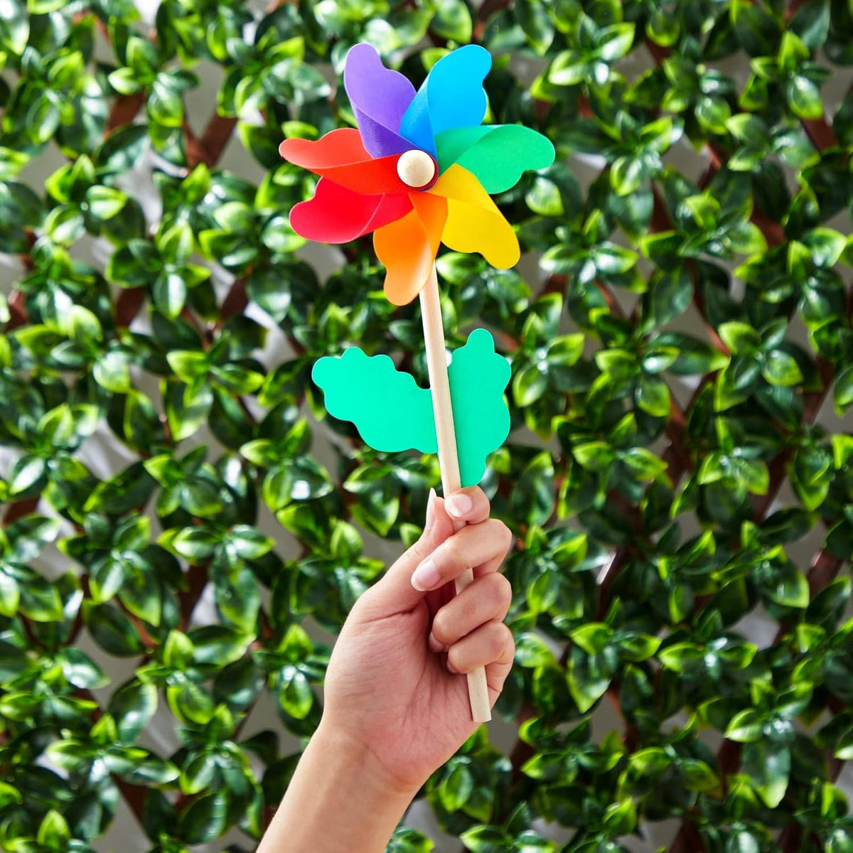 Blue Panda 12-Pack Rainbow Flower Pinwheels for Yard and Garden - Wind Spinners and Outdoor Party