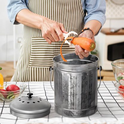 Plexon Countertop Compost Bin Kitchen Indoor, with Lid, Silver 1.5 Gallon Odorless Kitchen Compost