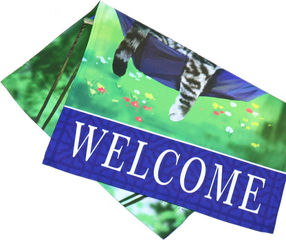 Welcome fall cat garden flag for outside 12x18, seasonal flags with cats double sided house flags